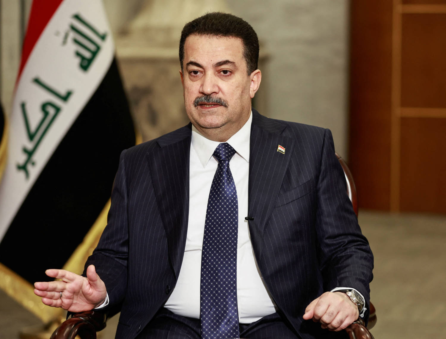 Iraqi Prime Minister Mohammed Shia Al Sudani Speaks During An Interview With Reuters In Baghdad
