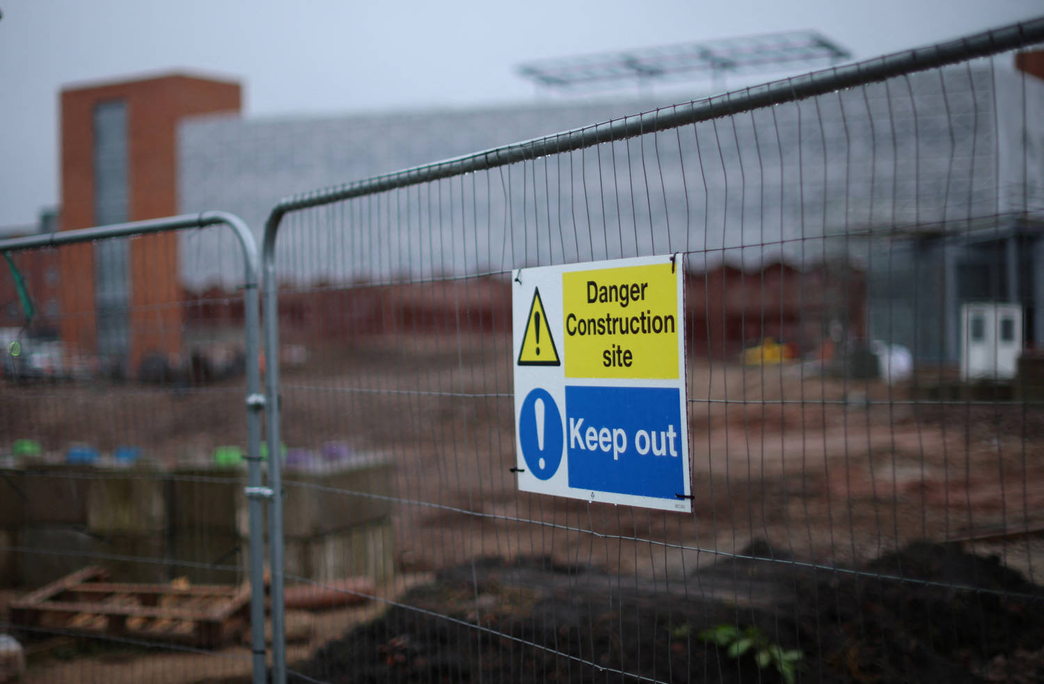 A Danger Sign Is Seen On Fencing Surrounding The Semi Developed Site Of The Royal Arcade Development In Crewe