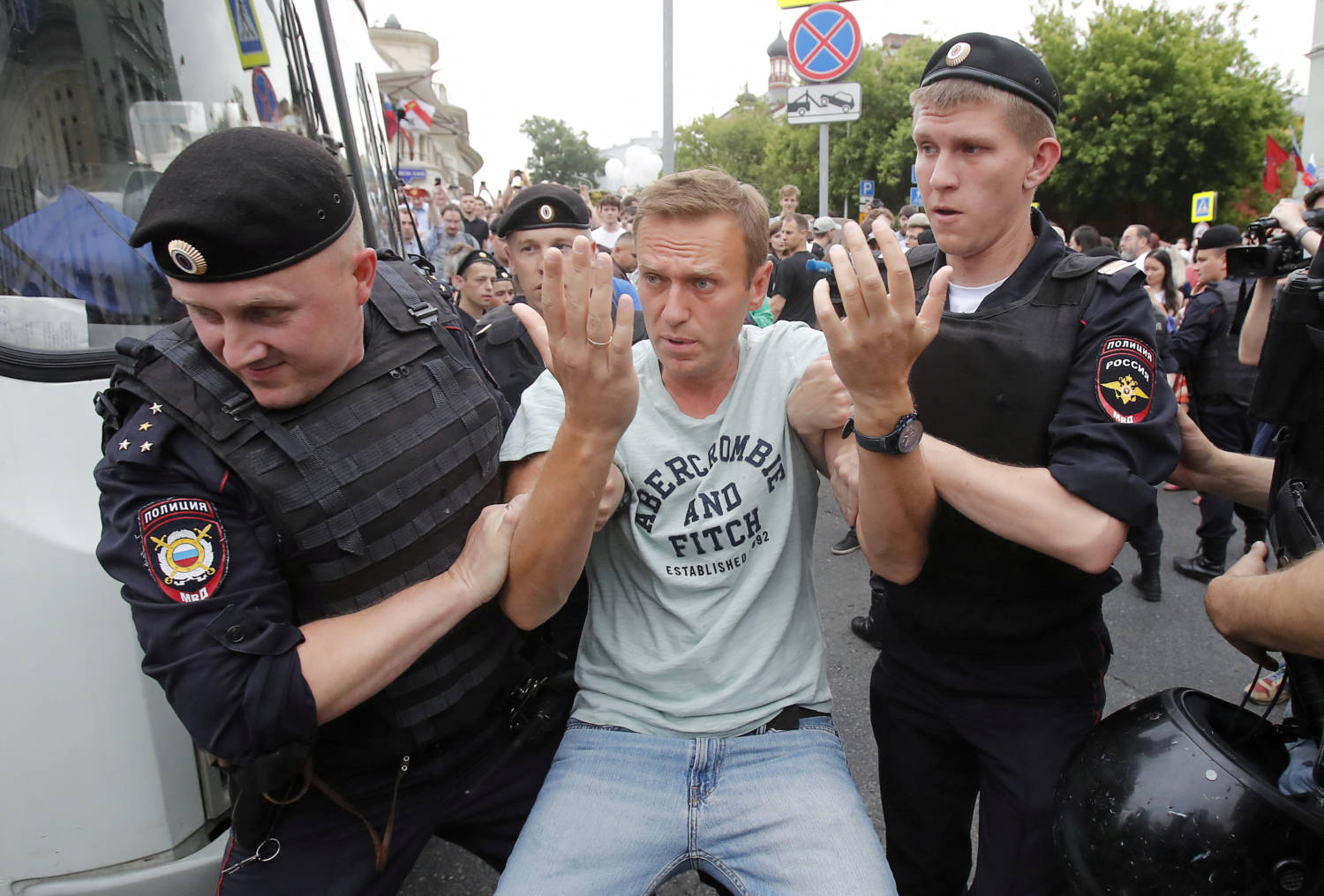 File Photo: Policemen Detain Russian Opposition Leader Navalny During A Rally In Support Of Investigative Journalist Golunov In Moscow
