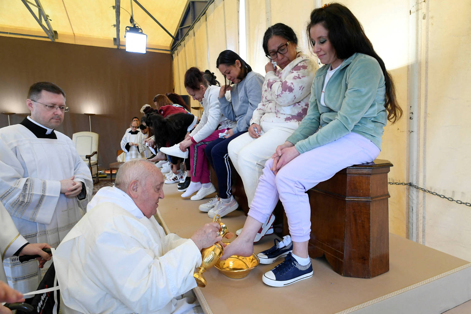 Pope Francis Washes The Feet Of Inmates Of The Female Section Of Rebibbia Prison During A Holy Thursday Ritual, In Rome
