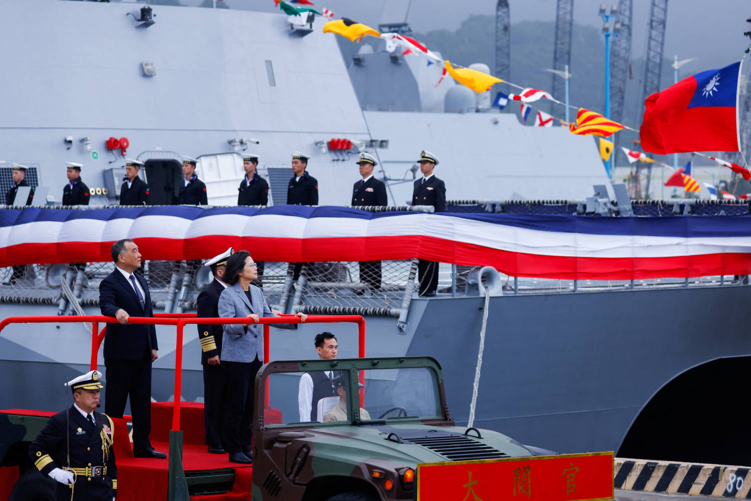 Taiwan President Tsai Ing Wen Attends The Delivery Ceremony Of Six Made In Taiwan Tuo Chiang Class Corvettes At A Port In Yilan
