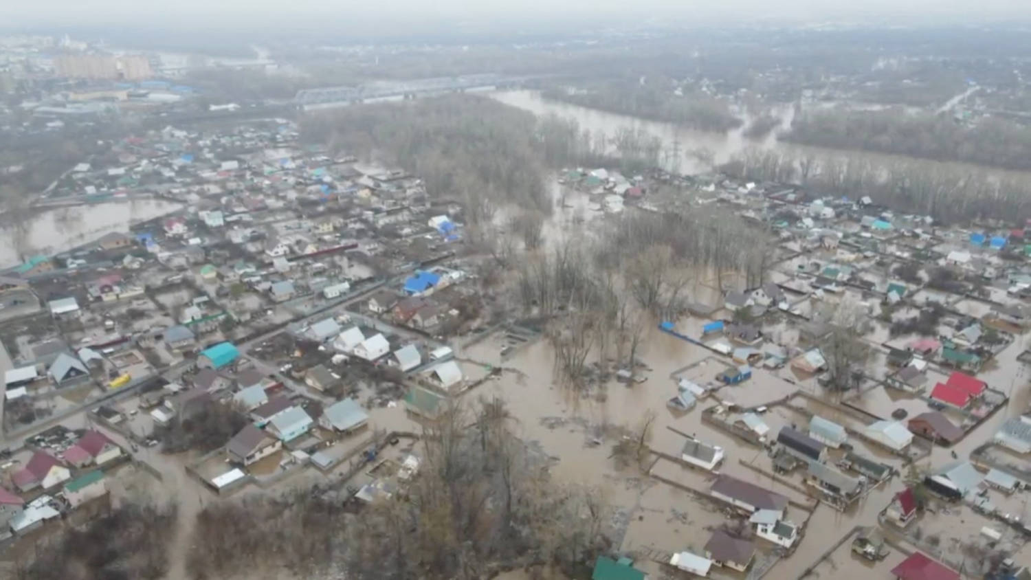 An Aerial View Shows Flooded Area In Orenburg