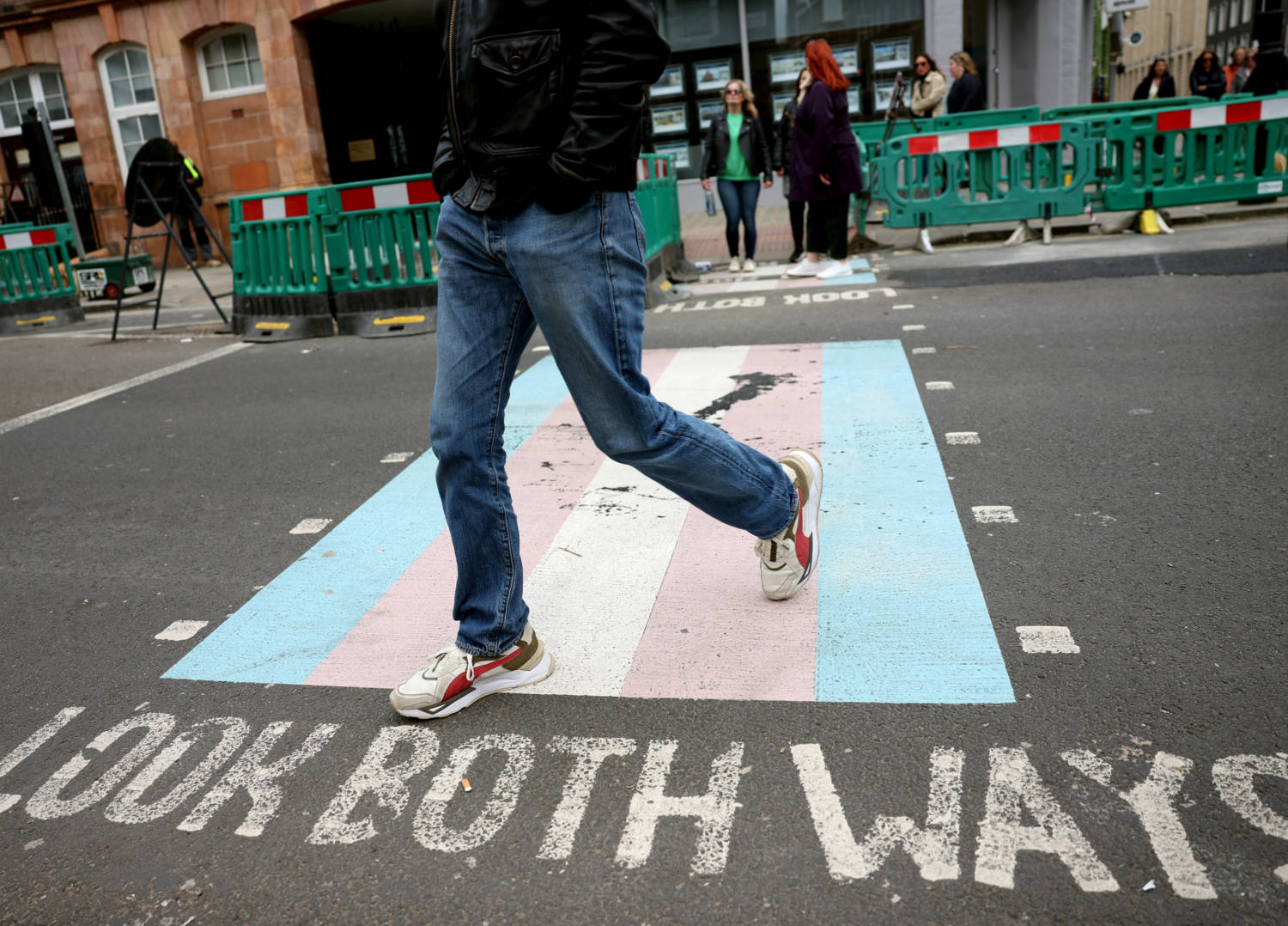 Pedestrian Crossing Decorated With The Pattern Of The Transgender Flag, In London