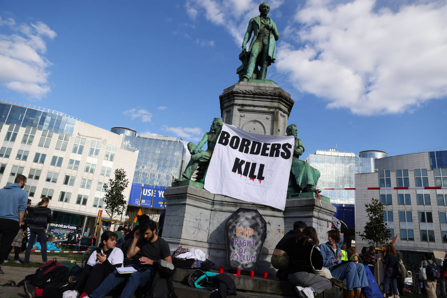 Human Rights Activists Protests Outside The Eu Parliament Over Vote On New Asylum Rules, In Brussels