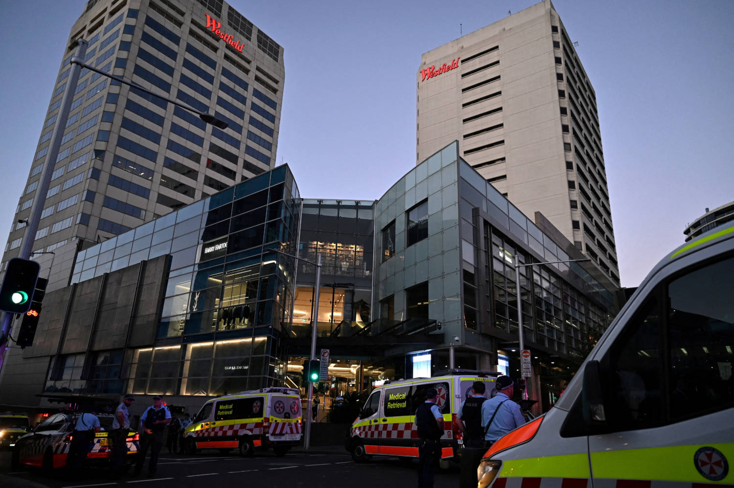Emergency Service Workers Are Seen Near Bondi Junction After Multiple People Were Stabbed Inside The Westfield Bondi Junction Shopping Centre In Sydney