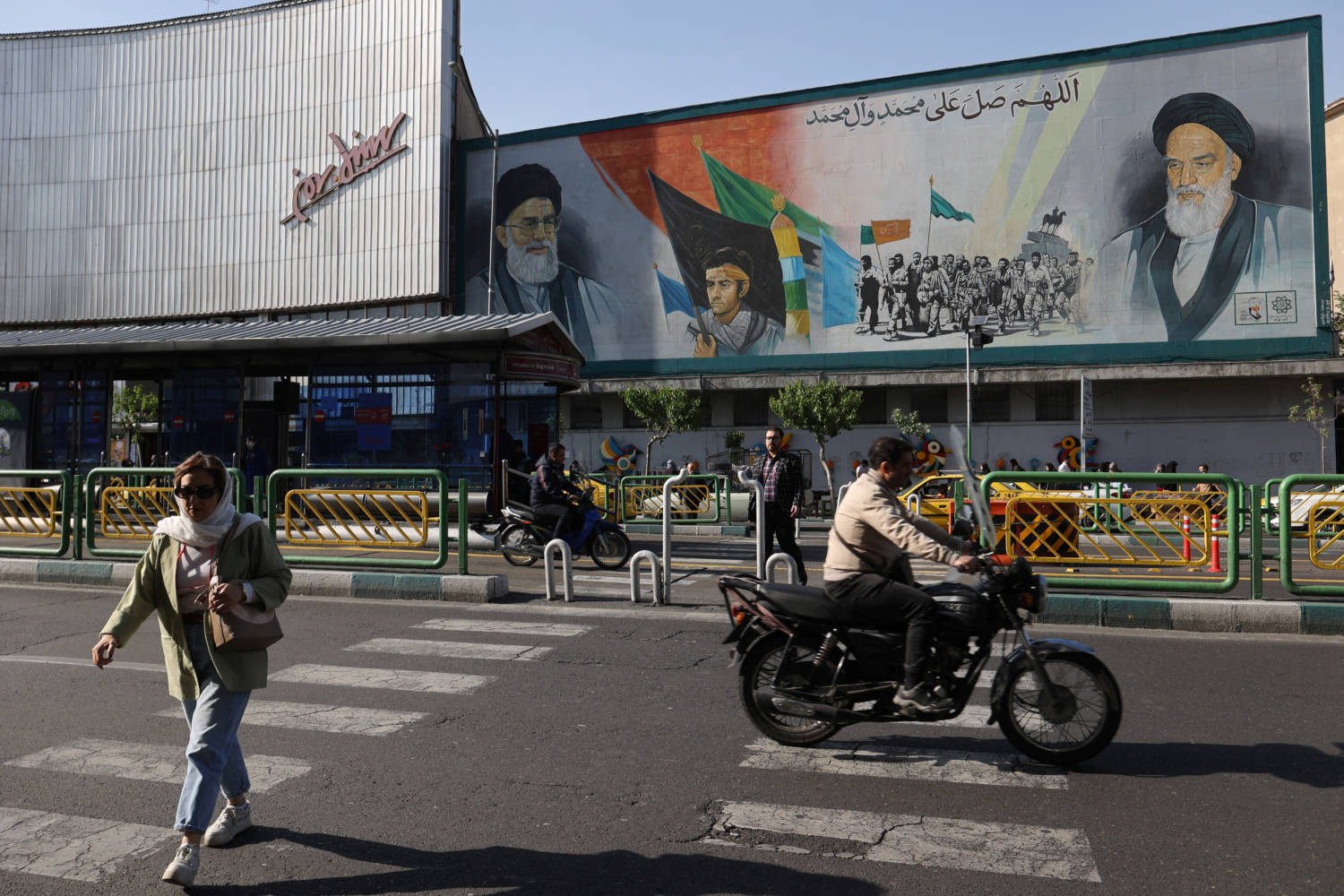 A Mural Depicting The Late Leader Of The Islamic Revolution Ayatollah Ruhollah Khomeini And Iran's Supreme Leader Ayatollah Ali Khamenei Is Seen On A Building In A Street