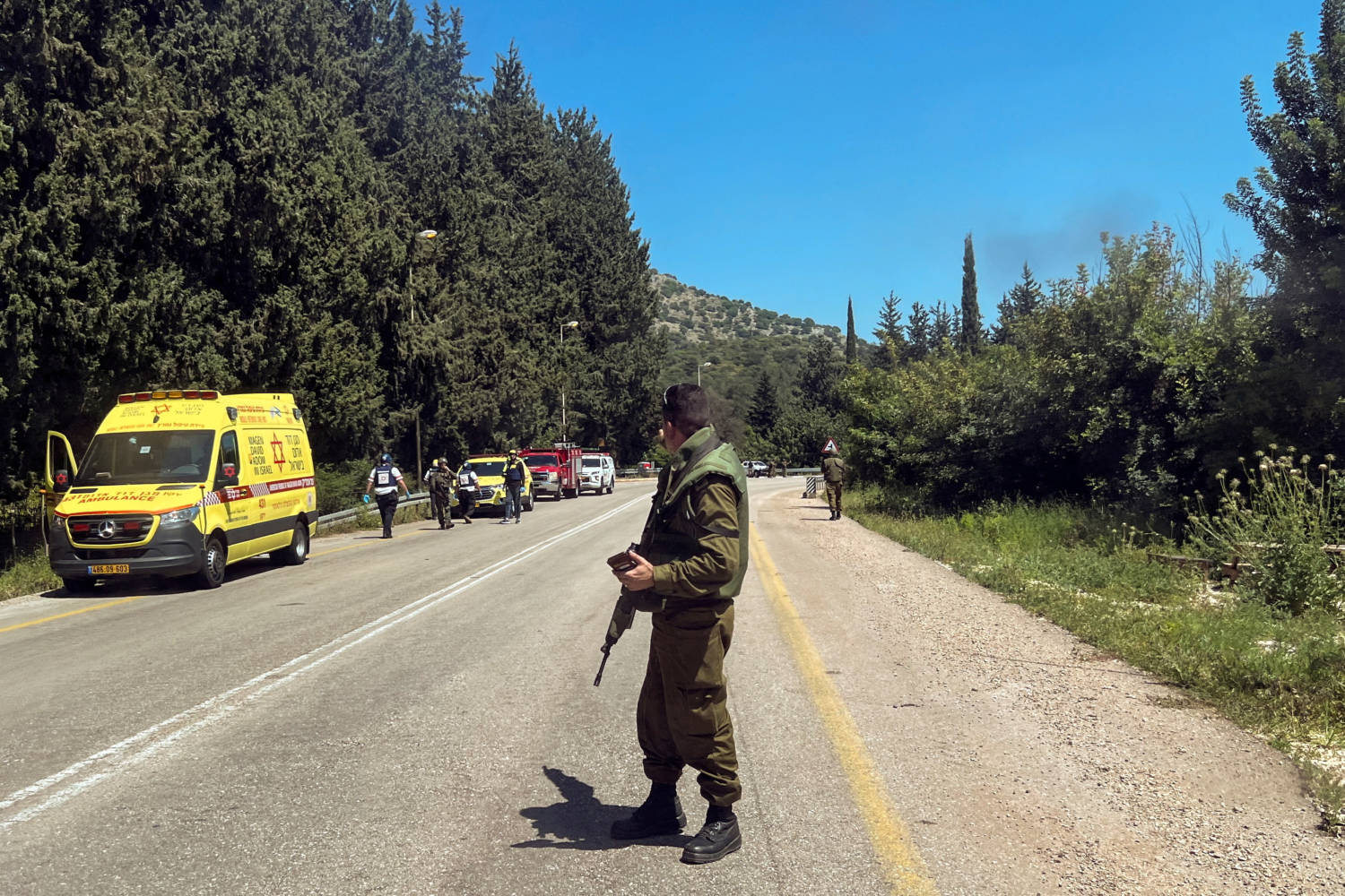 An Israeli Soldier Looks On After It Was Reported That People Were Injured, Amid Ongoing Cross Border Hostilities Between Hezbollah And Israeli Forces, Near Arab Al Aramashe