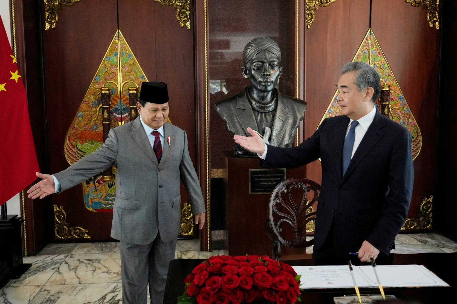 Indonesia's Defence Minister And President Elect Prabowo Subianto Meets Chinese Foreign Minister Wang Yi In Jakarta