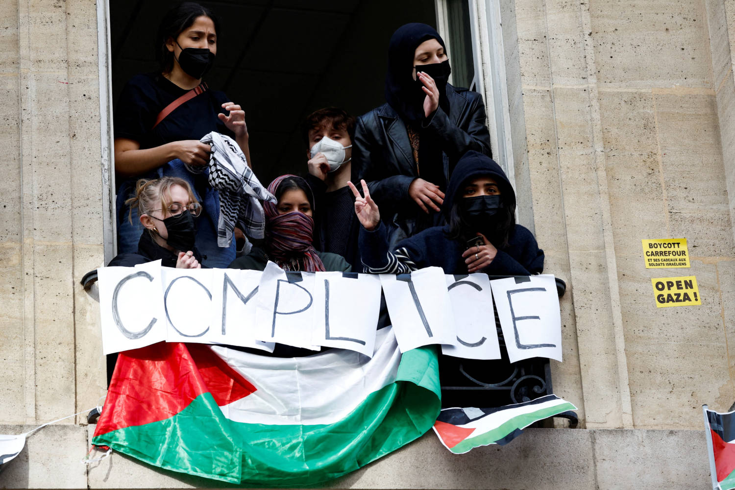 Masked Youths Take Part In The Occupation Of A Building Of The Sciences Po University In Support Of Palestinians In Gaza, In Paris
