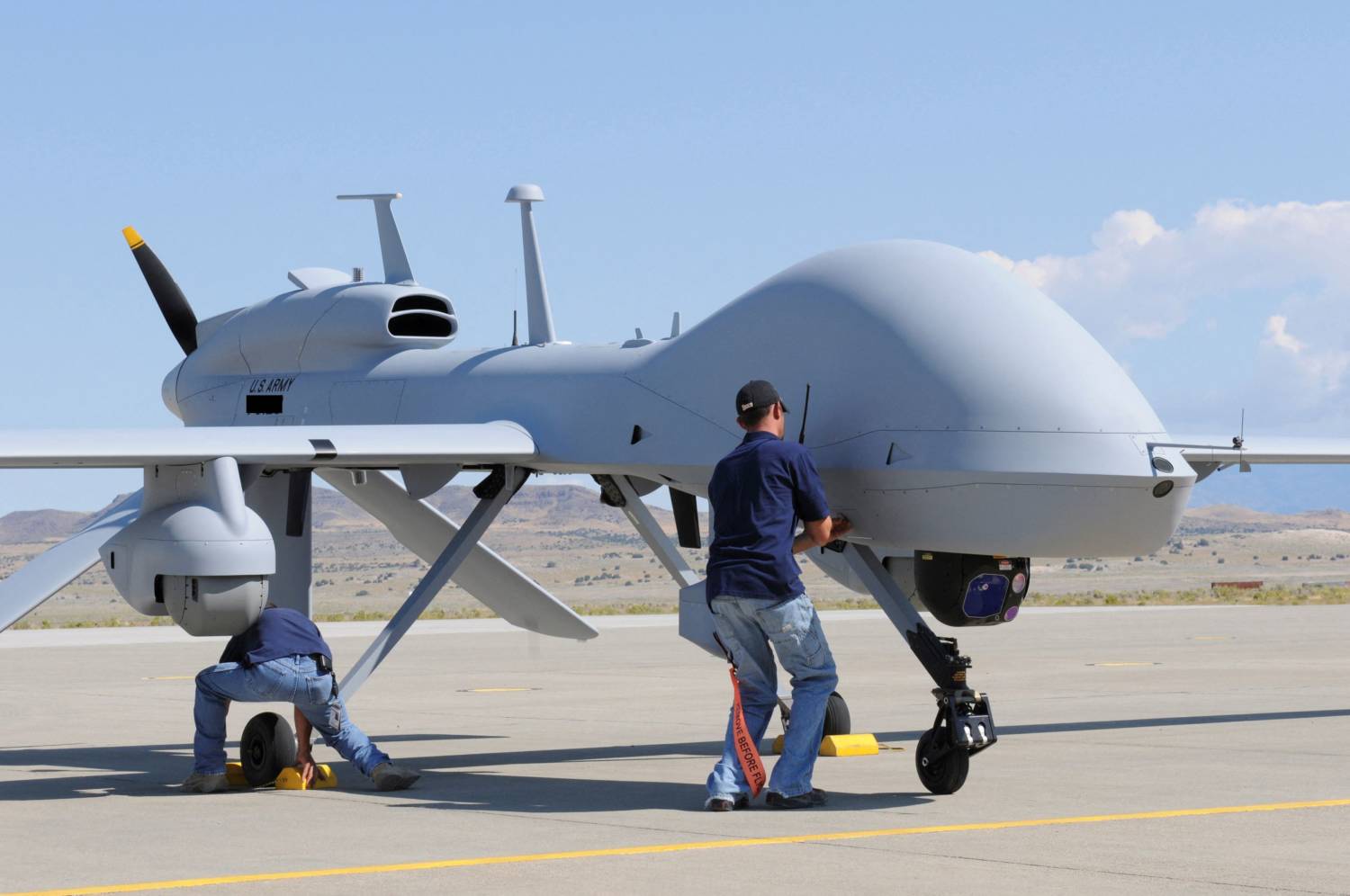 File Photo: Workers Prepare An Mq 1c Gray Eagle Unmanned Aerial Vehicle For Static Display At Michael Army Airfield, Dugway Proving Ground In Utah In This Us Army Handout Photo