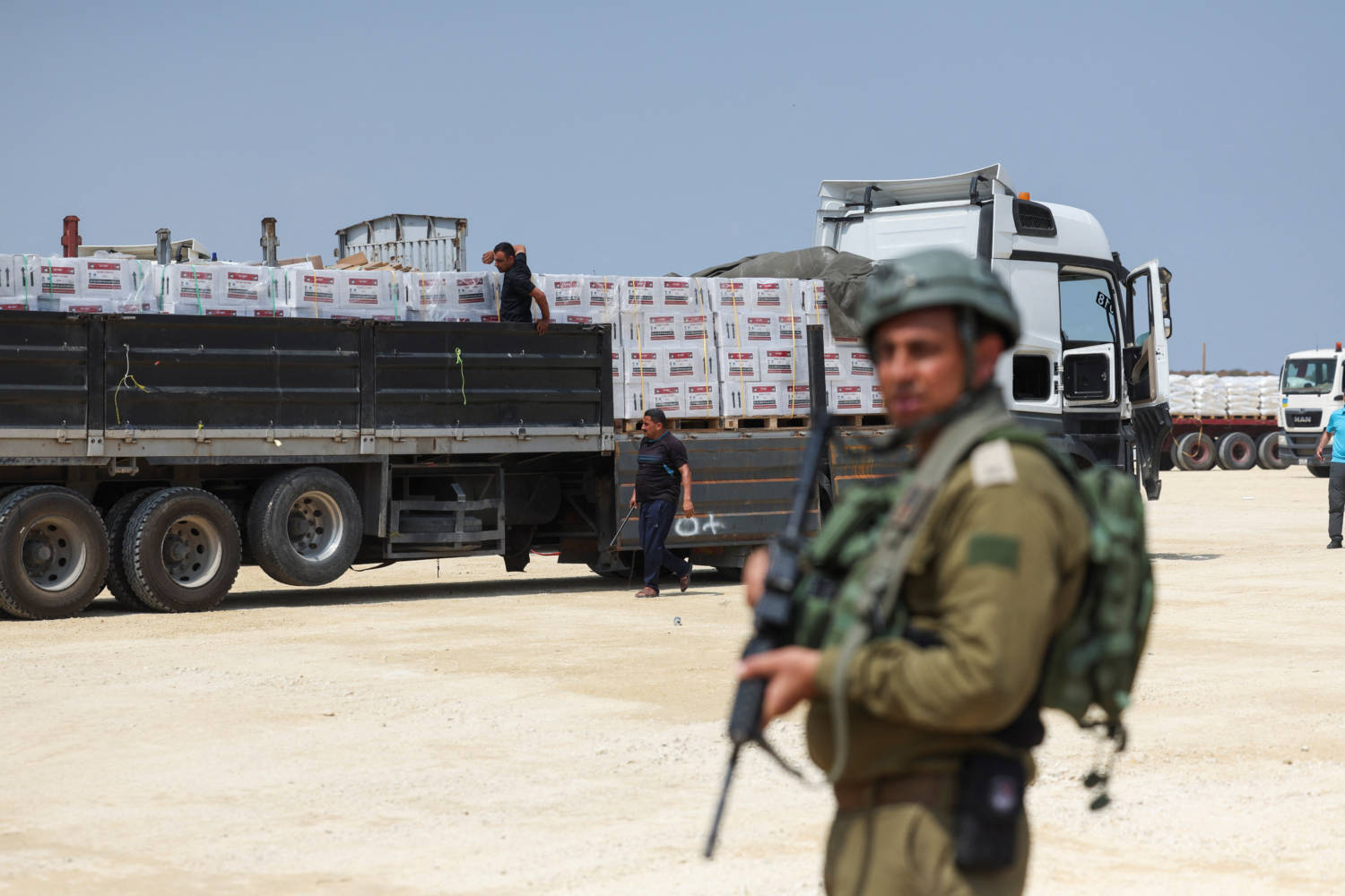 An Israeli Soldier Stands Guard Near Humanitarian Aid Near Erez Crossing In Northern Gaza